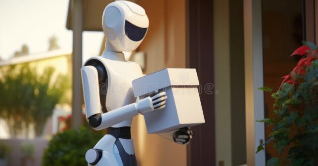 media-humanoid-robot-delivering-box-to-house-future-concept-humanoid-robot-delivering-box-to-house-future-concept-296309781
